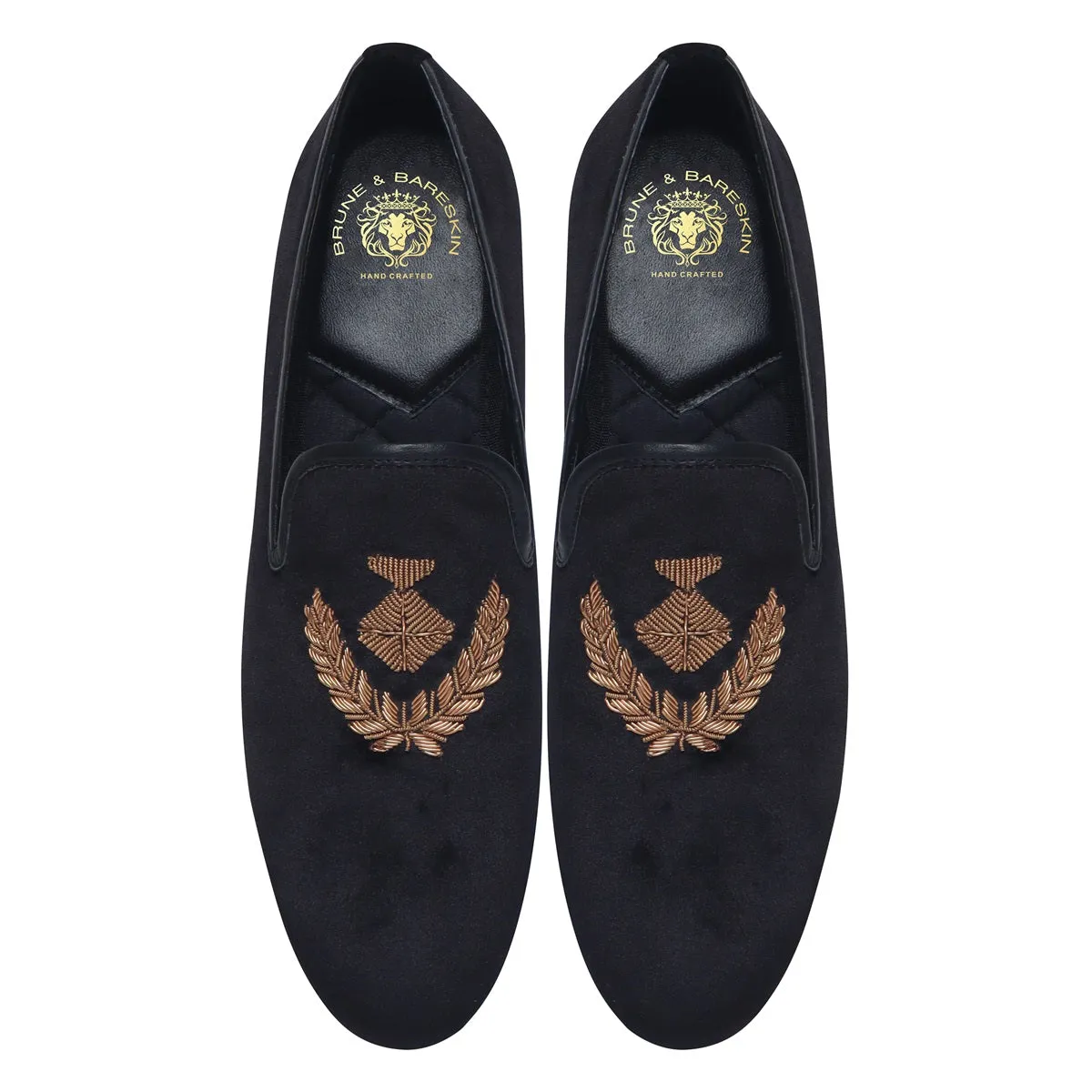 Black Italian Velvet Slip-On with Flower Pot Inspired Hand Zardosi By Brune & Bareskin