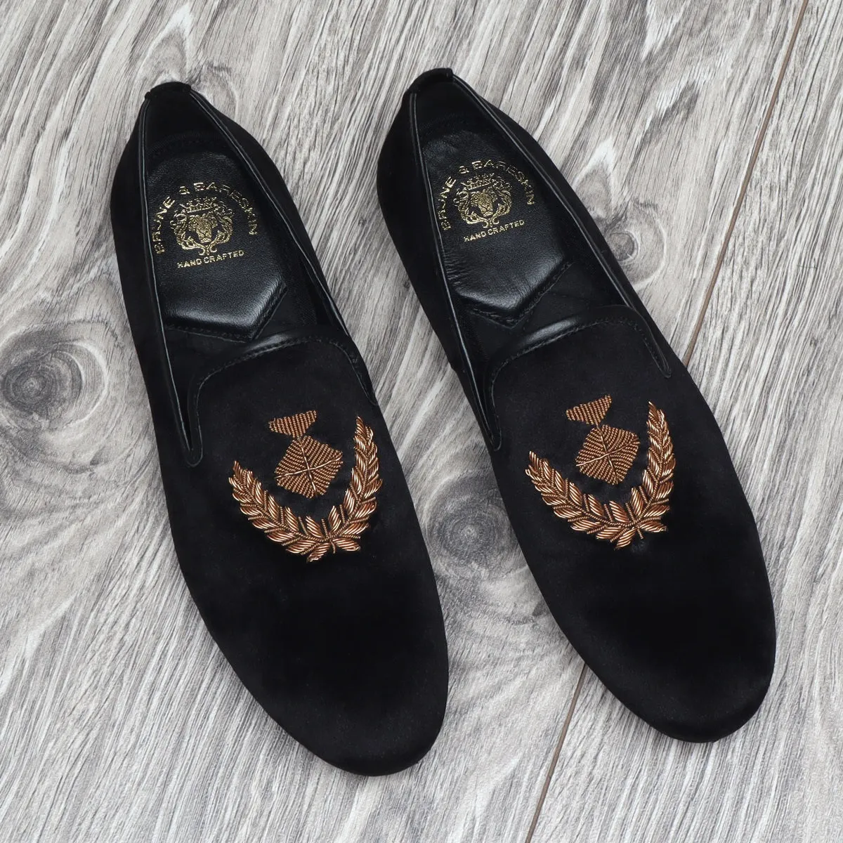 Black Italian Velvet Slip-On with Flower Pot Inspired Hand Zardosi By Brune & Bareskin