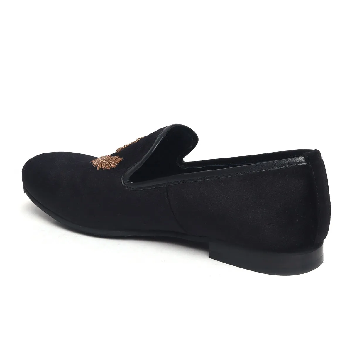 Black Italian Velvet Slip-On with Flower Pot Inspired Hand Zardosi By Brune & Bareskin