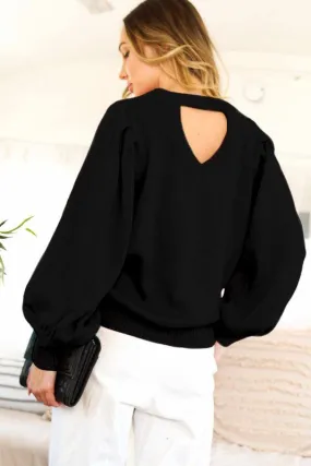 Black Long Sleeve With Pin Tuck Detail Cut Out Back Sweater Top