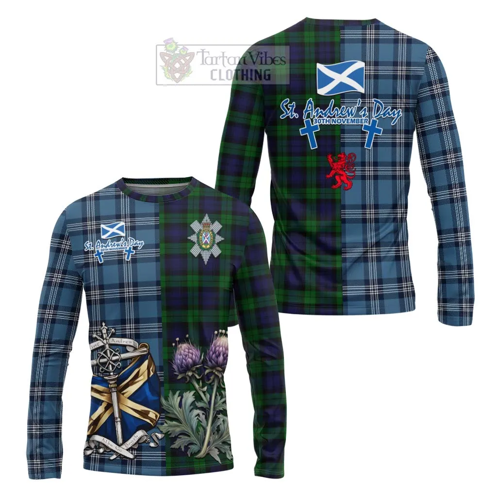 Black Watch Tartan Long Sleeve T-Shirt Happy St. Andrew's Day Half Tartan Style