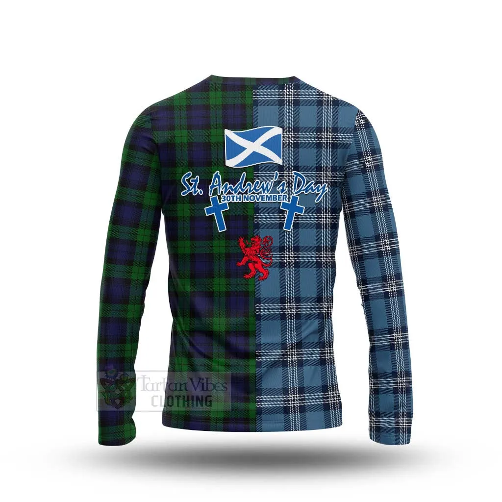 Black Watch Tartan Long Sleeve T-Shirt Happy St. Andrew's Day Half Tartan Style