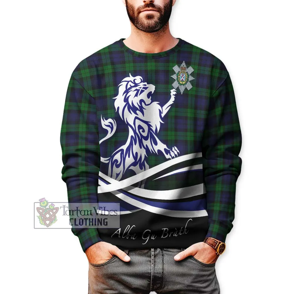 Black Watch Tartan Sweatshirt with Alba Gu Brath Regal Lion Emblem