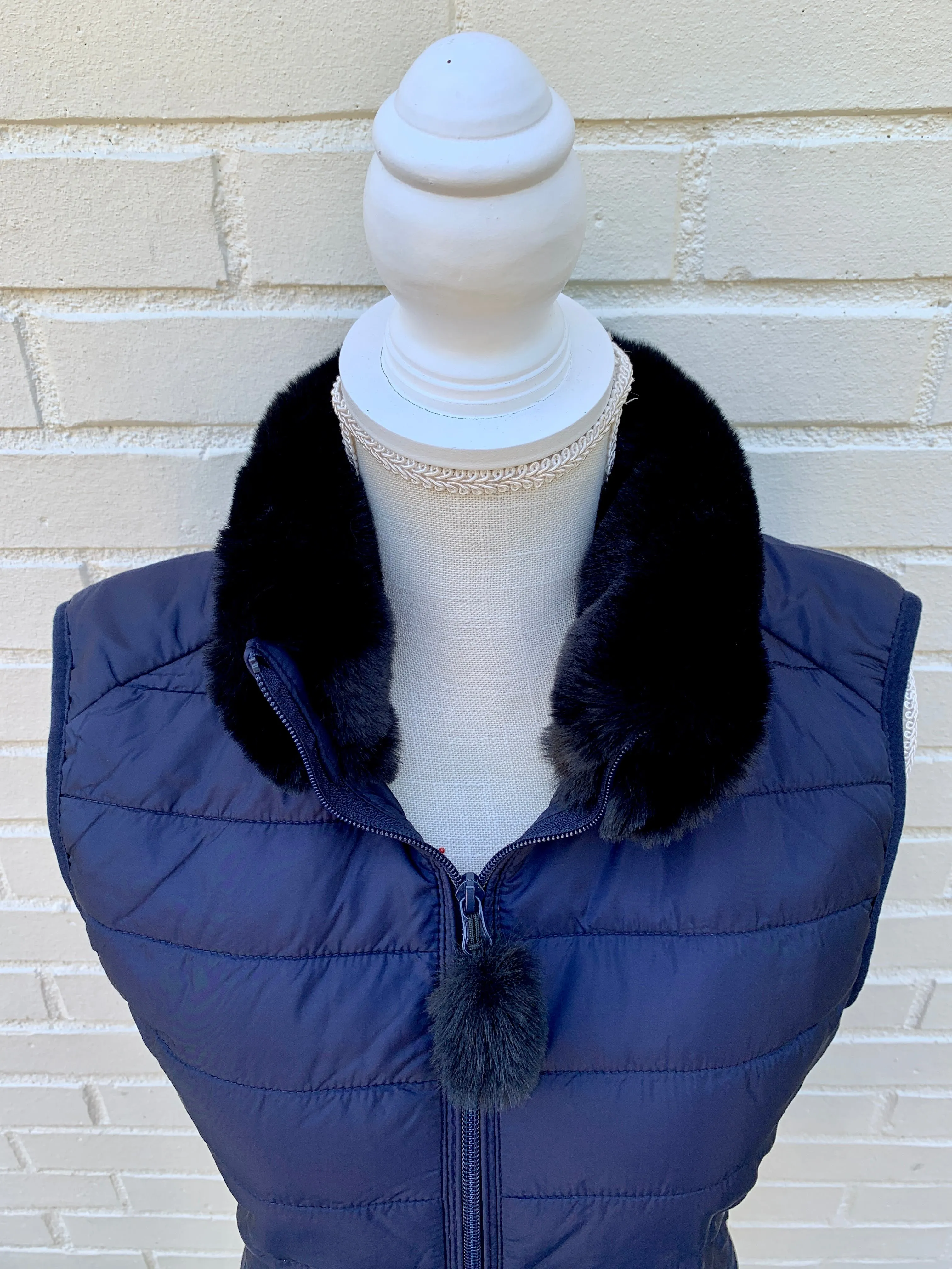 Blondie Navy Puffer Vest w Faux Black Fur (PFFNavy 2)