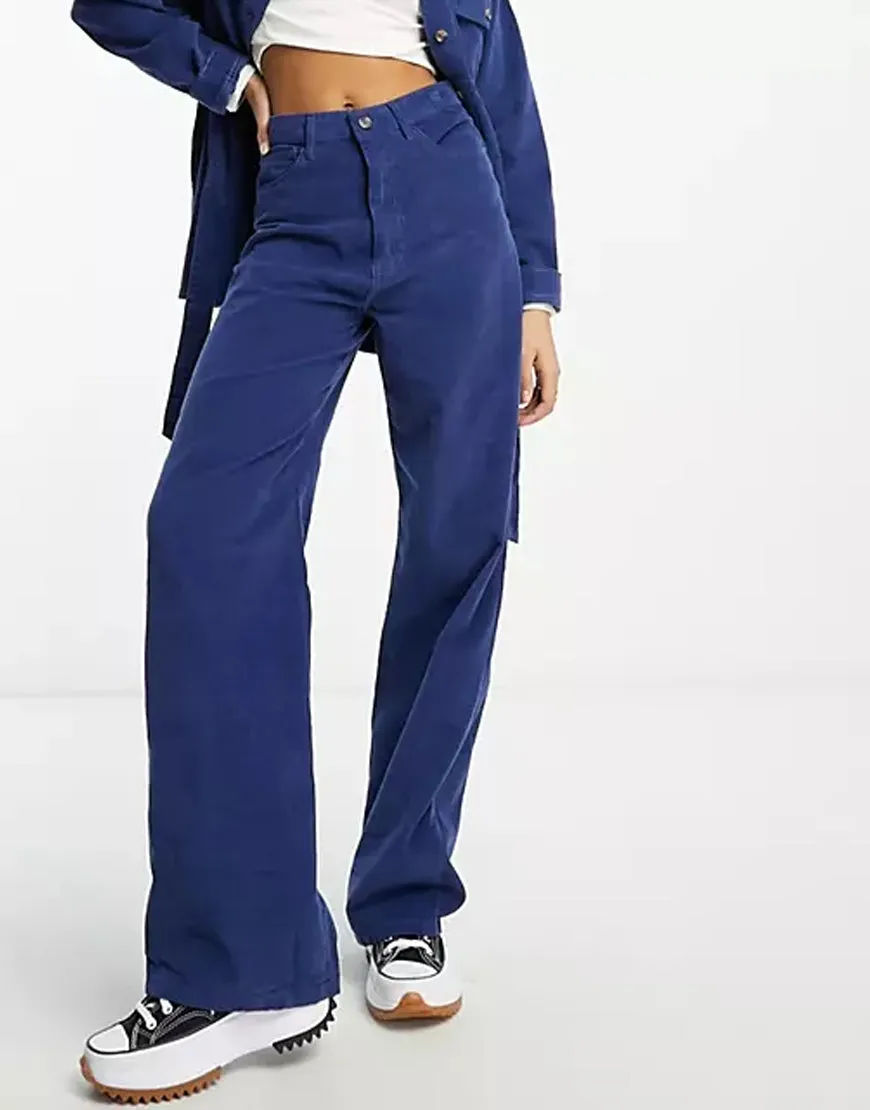 Blue Corduroy Wide Leg Pants