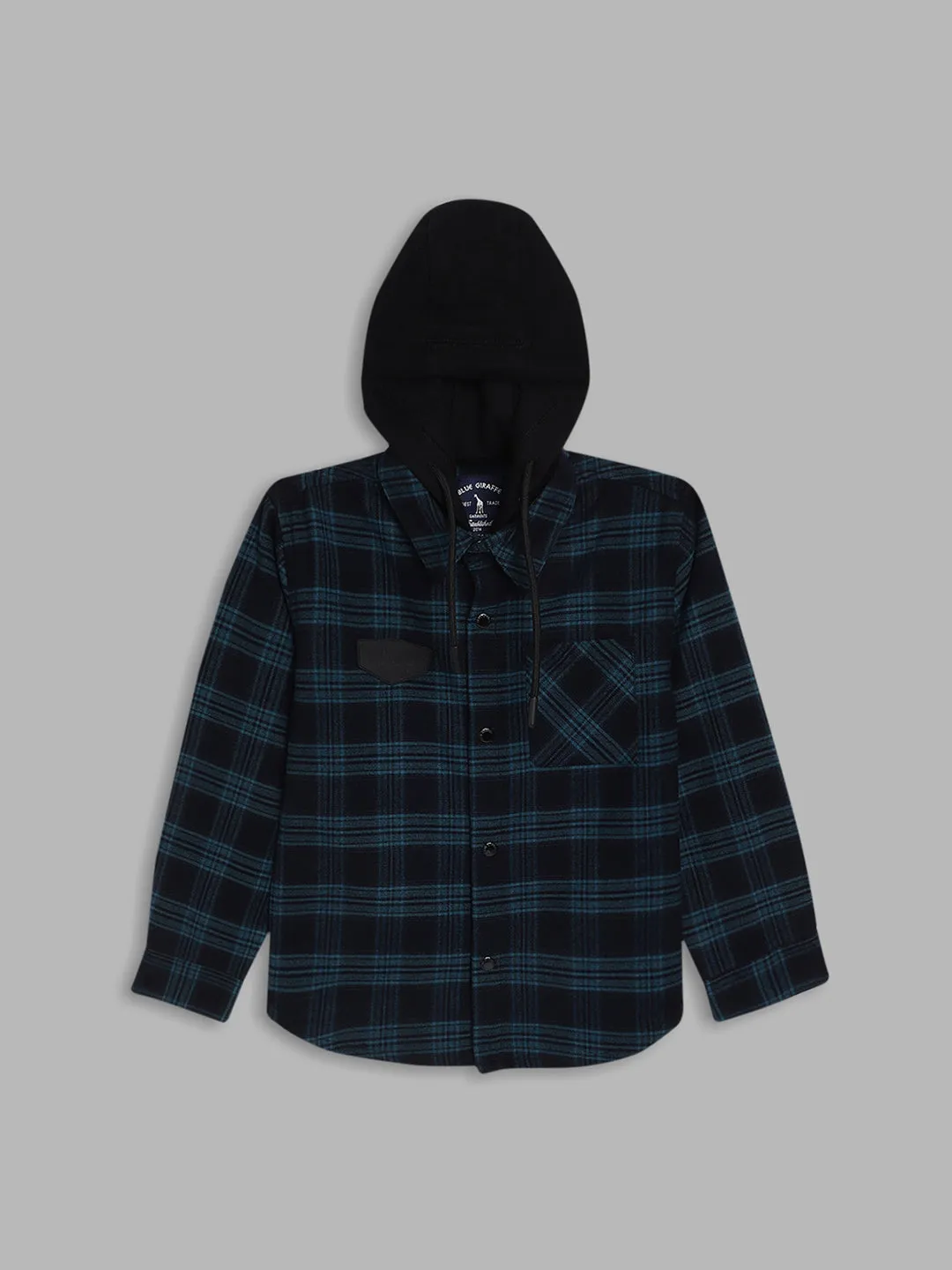 Blue Giraffe Boys Navy Blue Checked Collar Shirt