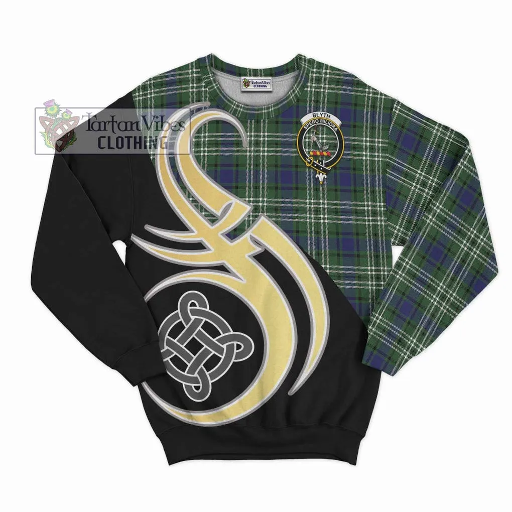 Blyth Tartan Sweatshirt with Family Crest and Celtic Symbol Style