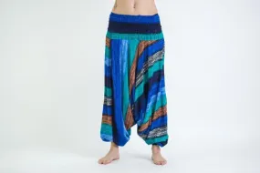 Boho Turquoise Striped Low-Cut Harem Pants