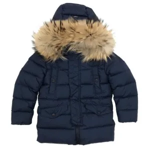 Boys Navy Down Coat With Fur Hood