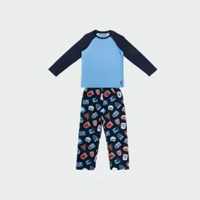 Boy's Retro Road Flannel Long Sleeve Pyjama Set - Navy