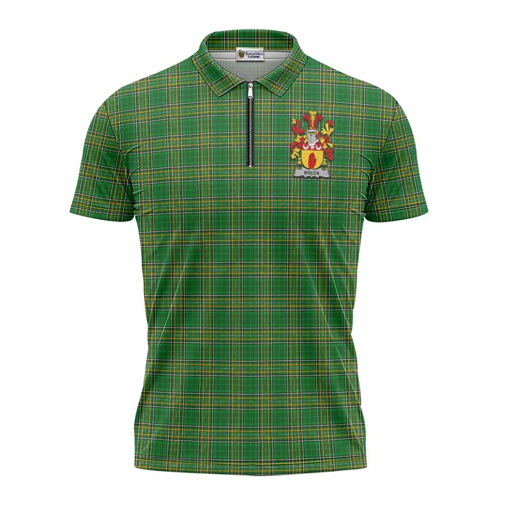 Breen Irish Clan Tartan Zipper Polo Shirt with Coat of Arms