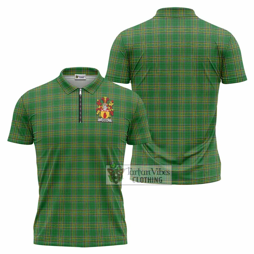 Breen Irish Clan Tartan Zipper Polo Shirt with Coat of Arms