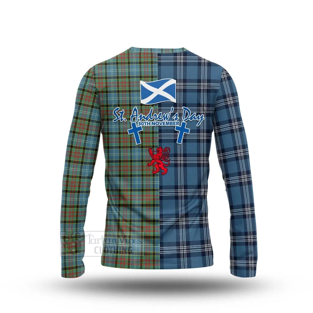 Brisbane Tartan Long Sleeve T-Shirt Happy St. Andrew's Day Half Tartan Style