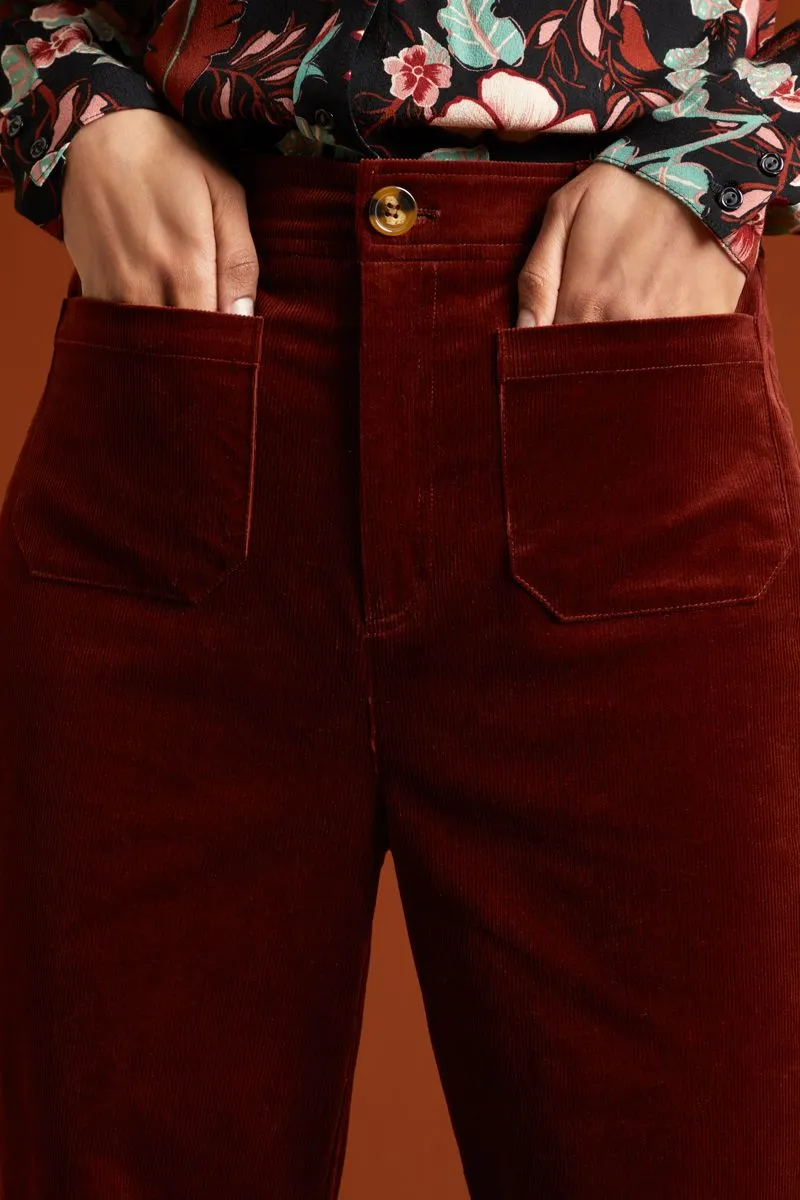 Broek met wijde pijpen | King Louie garbo pocket pants corduroy sandelwood brown