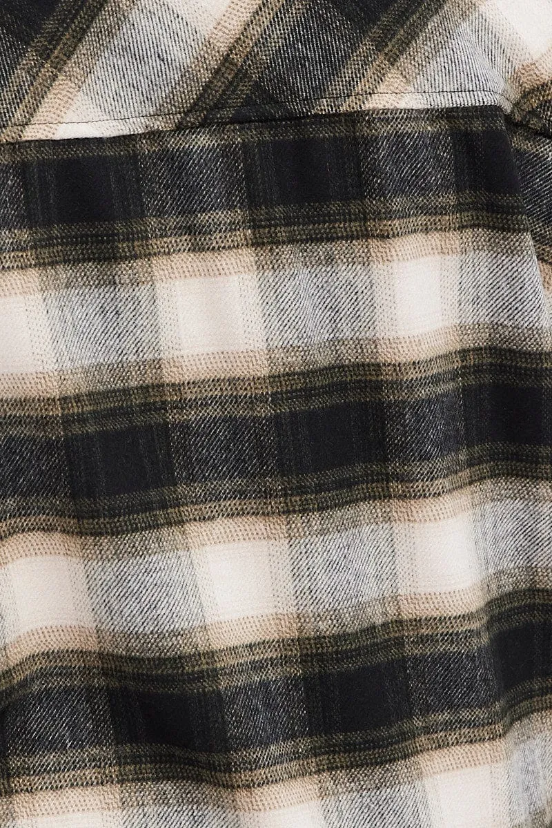 Brown Check Plaid Shacket Country Long Sleeve