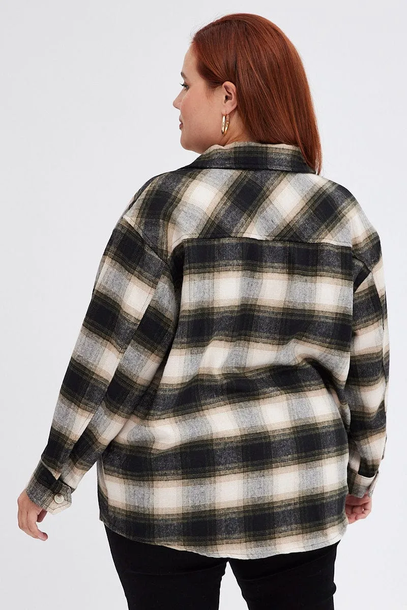 Brown Check Plaid Shacket Country Long Sleeve