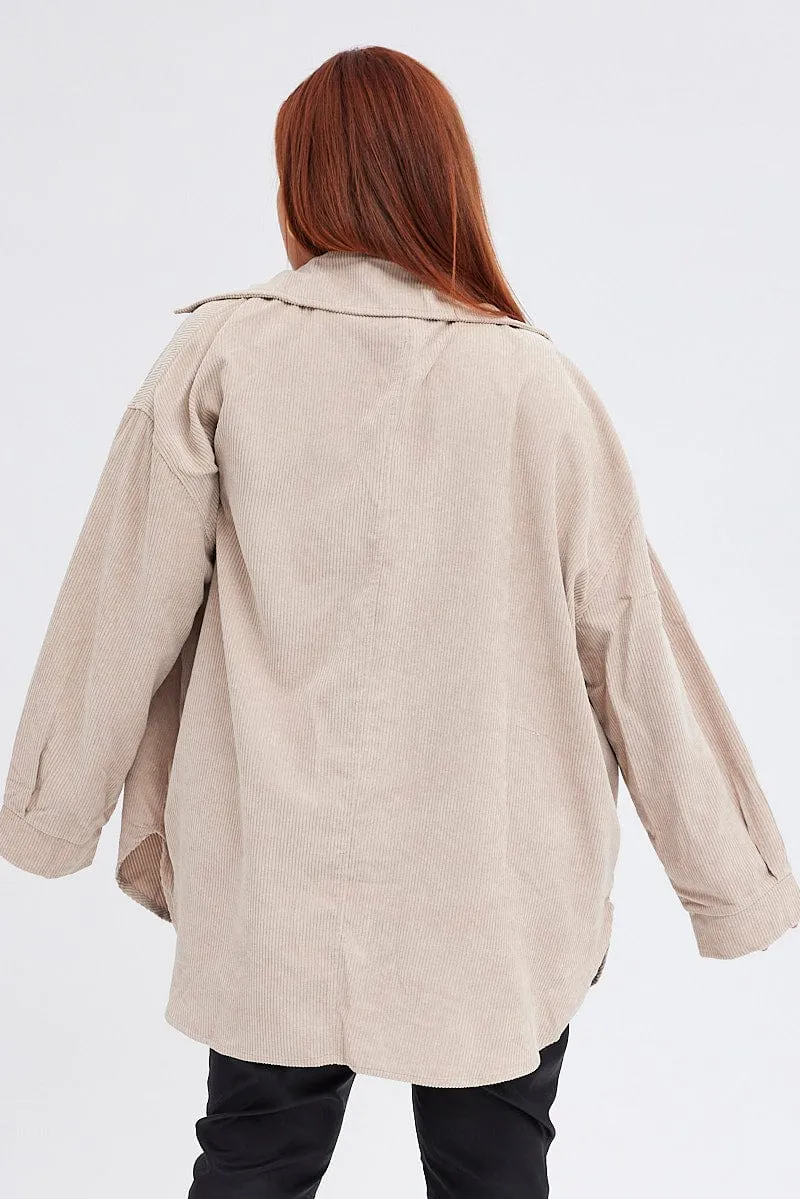 Brown Cord Shacket Oversized Long Sleeve