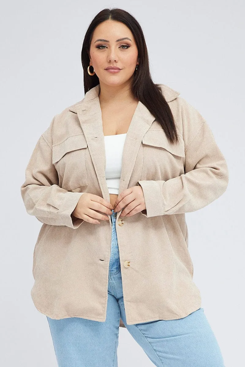 Brown Cord Shacket Oversized Long Sleeve