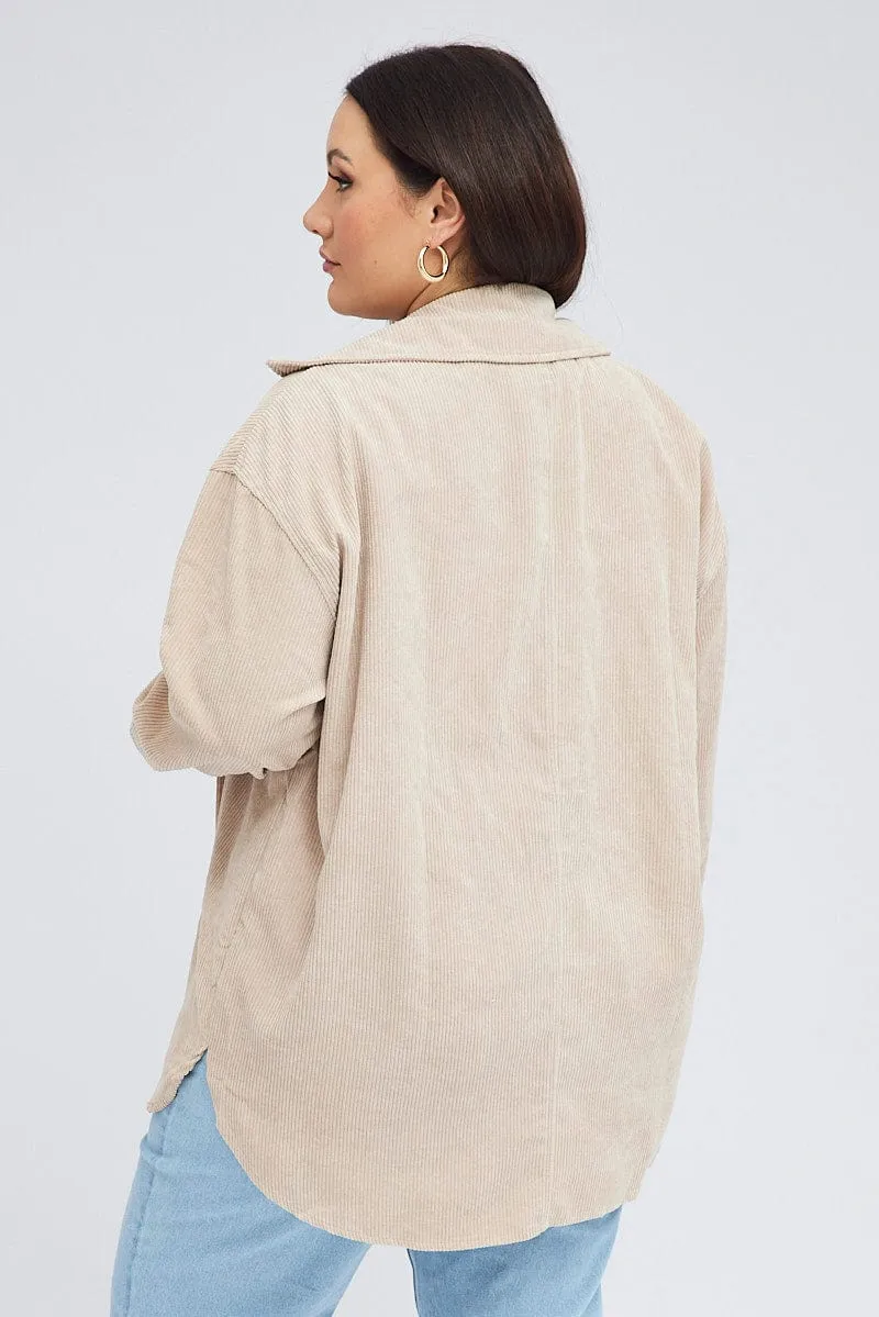 Brown Cord Shacket Oversized Long Sleeve