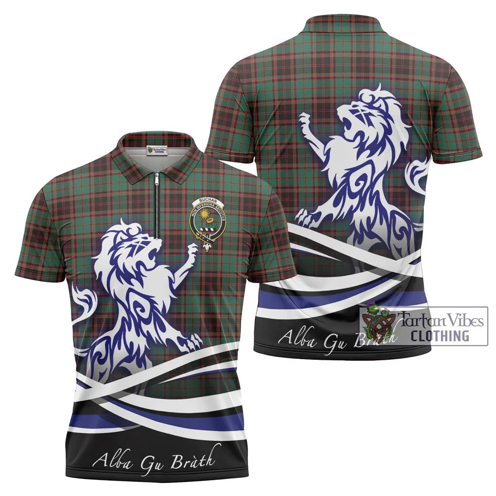 Buchan Ancient Tartan Zipper Polo Shirt with Alba Gu Brath Regal Lion Emblem