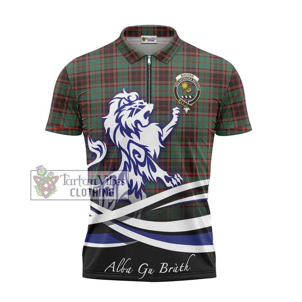 Buchan Ancient Tartan Zipper Polo Shirt with Alba Gu Brath Regal Lion Emblem