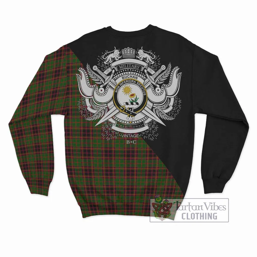 Buchan Tartan Sweatshirt with Family Crest and Military Logo Style