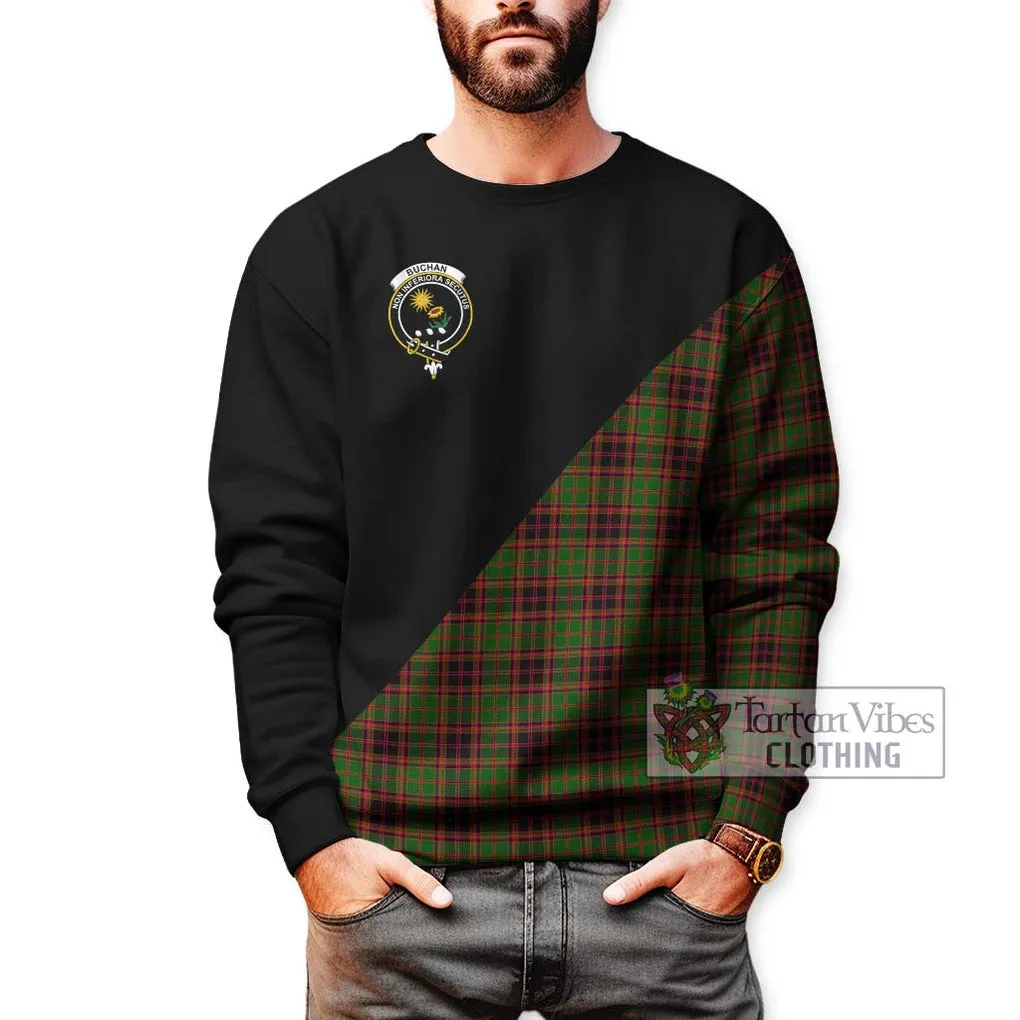 Buchan Tartan Sweatshirt with Family Crest and Military Logo Style