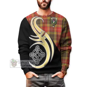 Buchanan Old Set Weathered Tartan Sweatshirt with Family Crest and Celtic Symbol Style