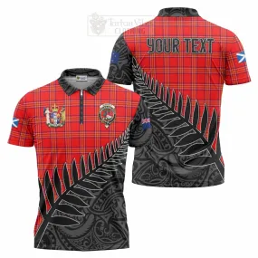 Burnett Crest Tartan Zipper Polo Shirt with New Zealand Silver Fern Half Style