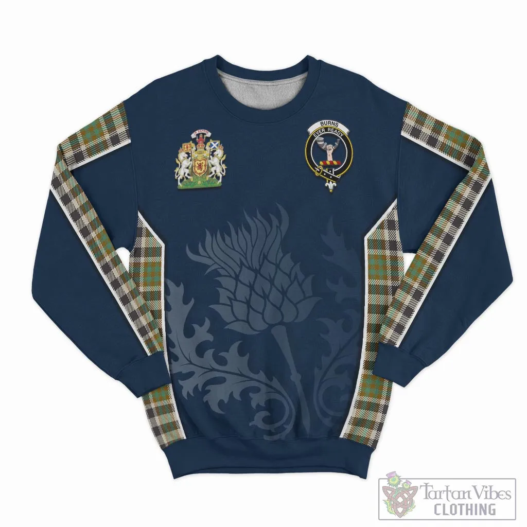 Burns Check Tartan Sweatshirt with Family Crest and Scottish Thistle Vibes Sport Style