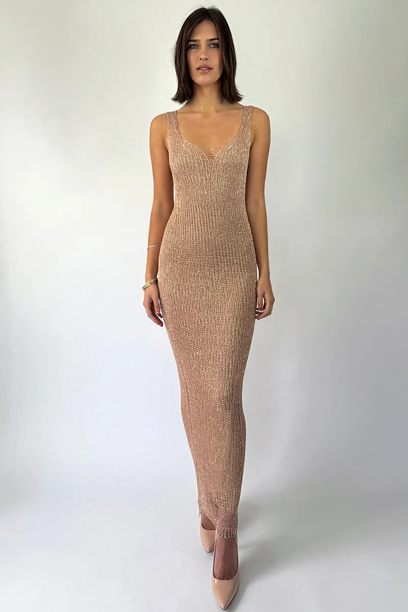 CHAIN TANK ROSE GOLD GOWN WITH SLIP