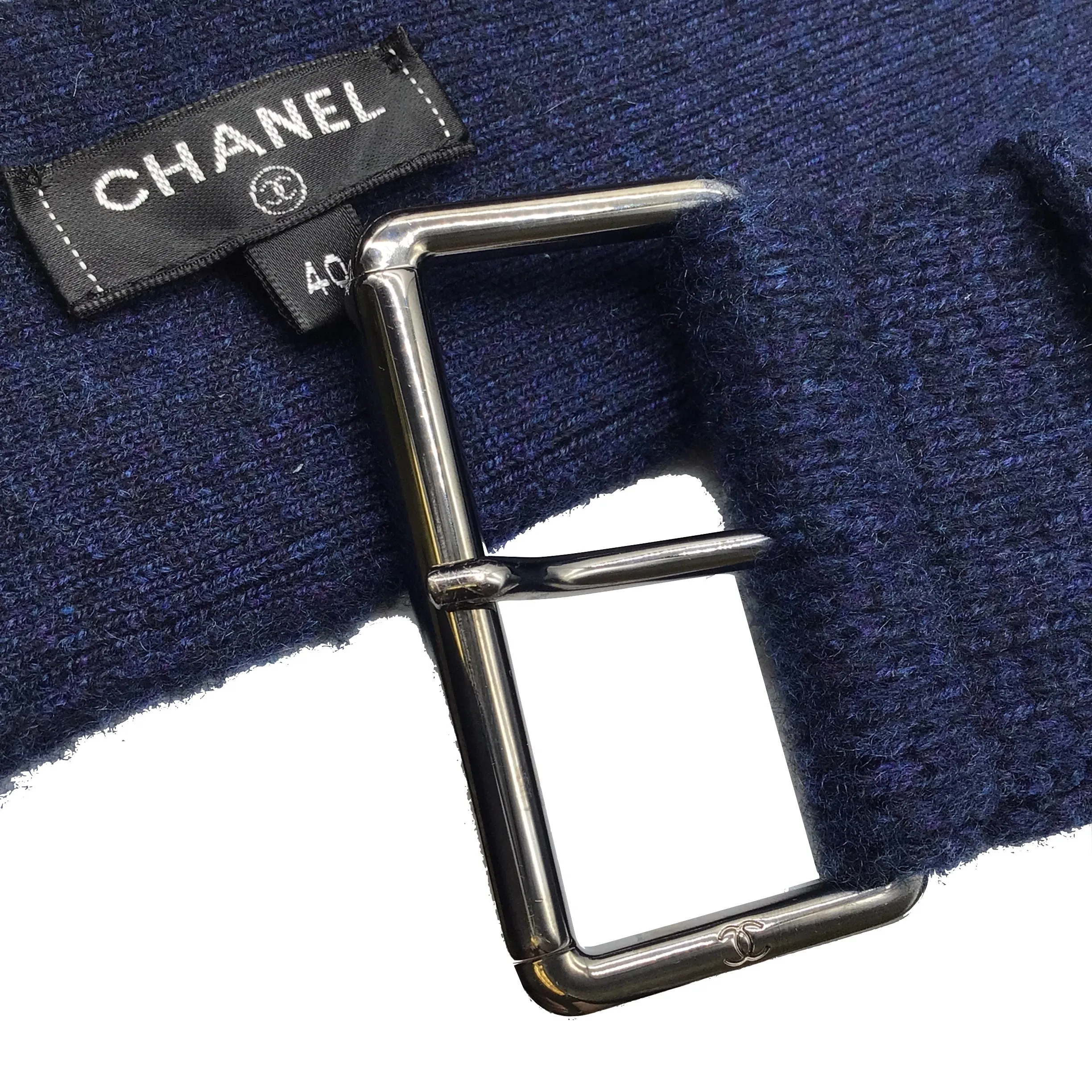 Chanel Navy Blue Gabrielle Coco Patch Belted Cashmere Knit Mid-length Sweater Coat