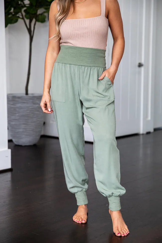 Chatting It Over Olive Woven Joggers FINAL SALE