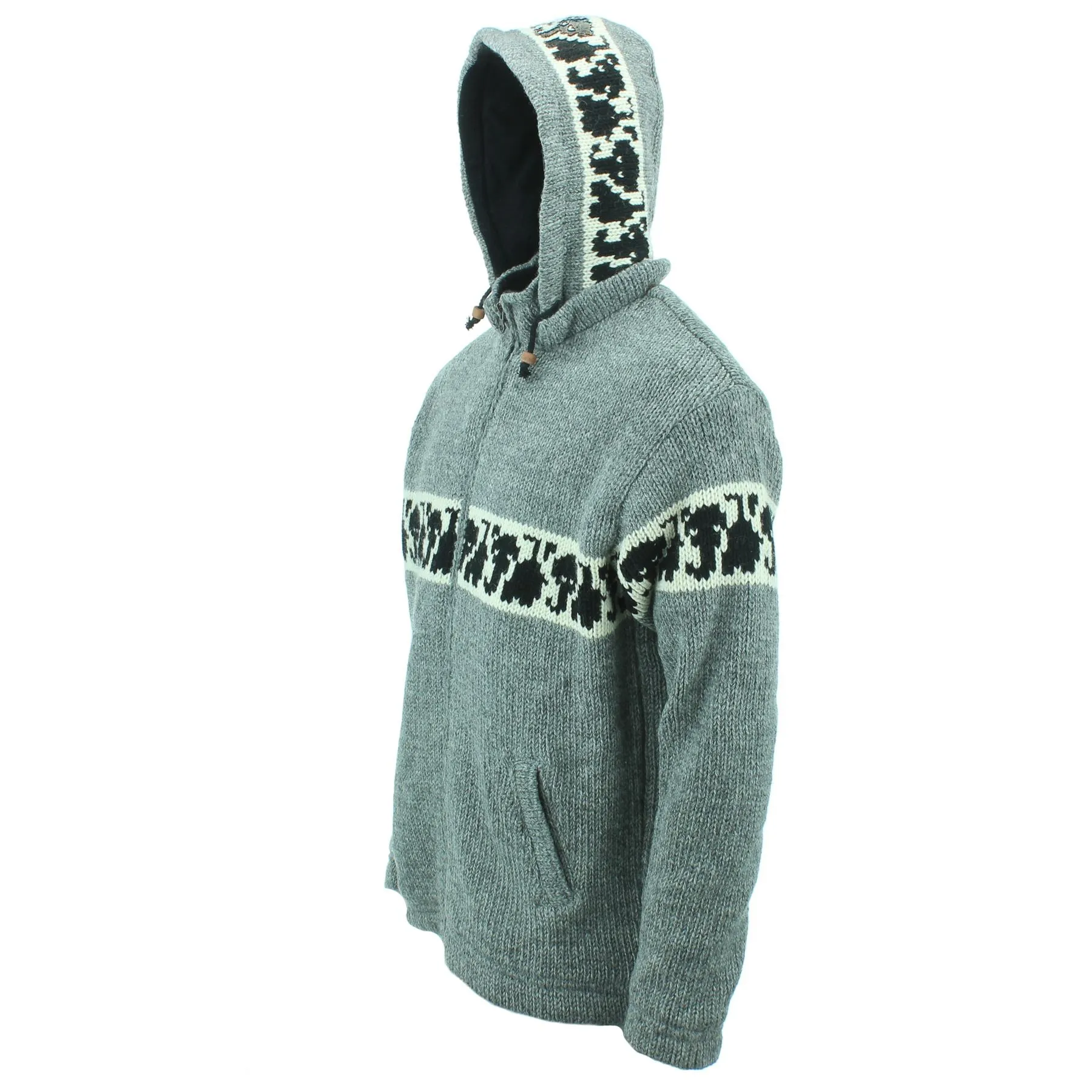 Chunky Wool Knit Animal Hoodie - Elephant - Grey