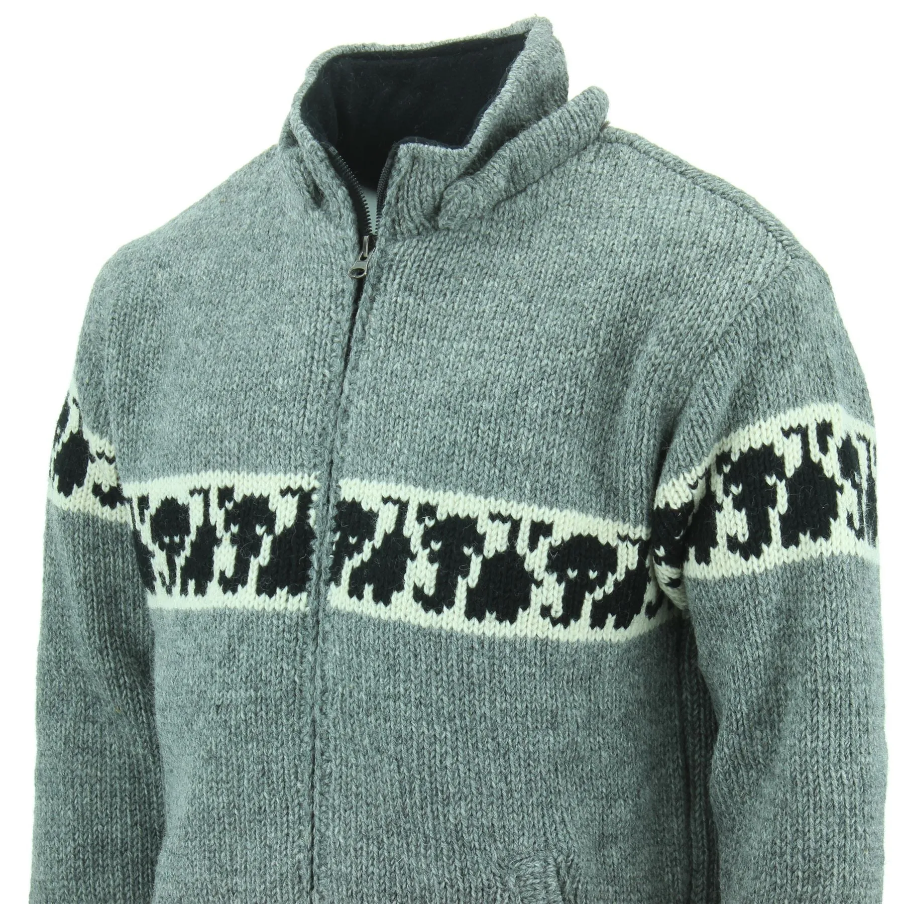 Chunky Wool Knit Animal Hoodie - Elephant - Grey