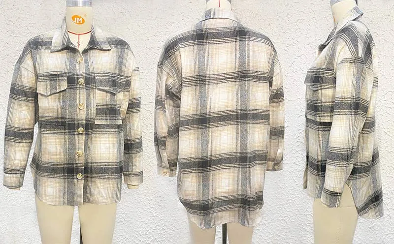 Classic plaid tartan button through basic shacket