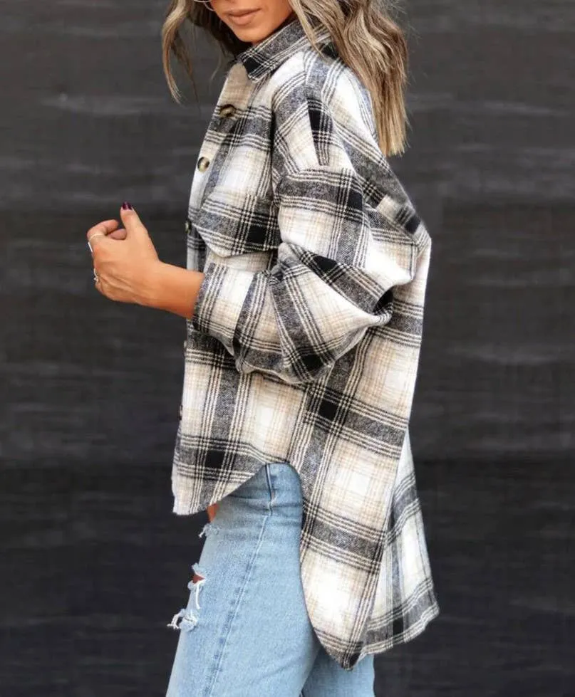 Classic plaid tartan button through basic shacket