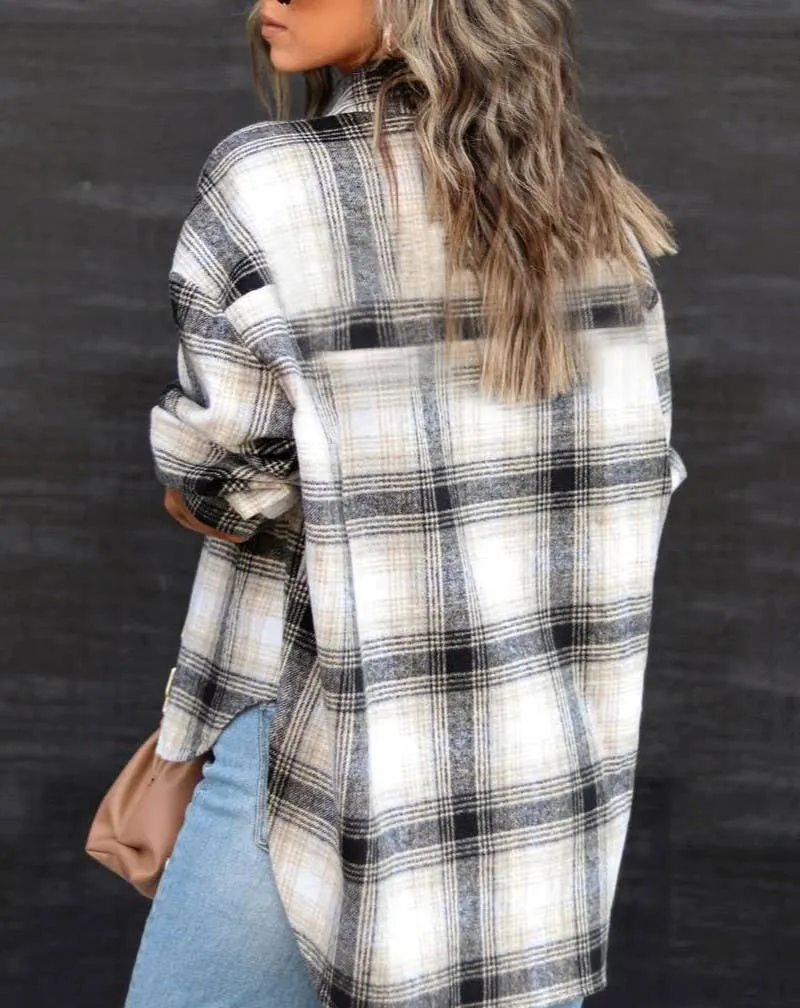 Classic plaid tartan button through basic shacket