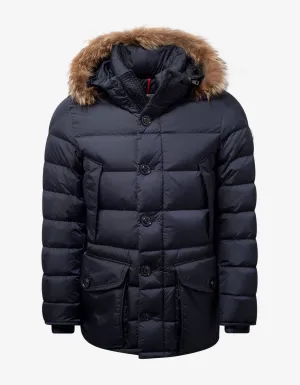 Cluny Navy Blue Fur Trim Down Jacket