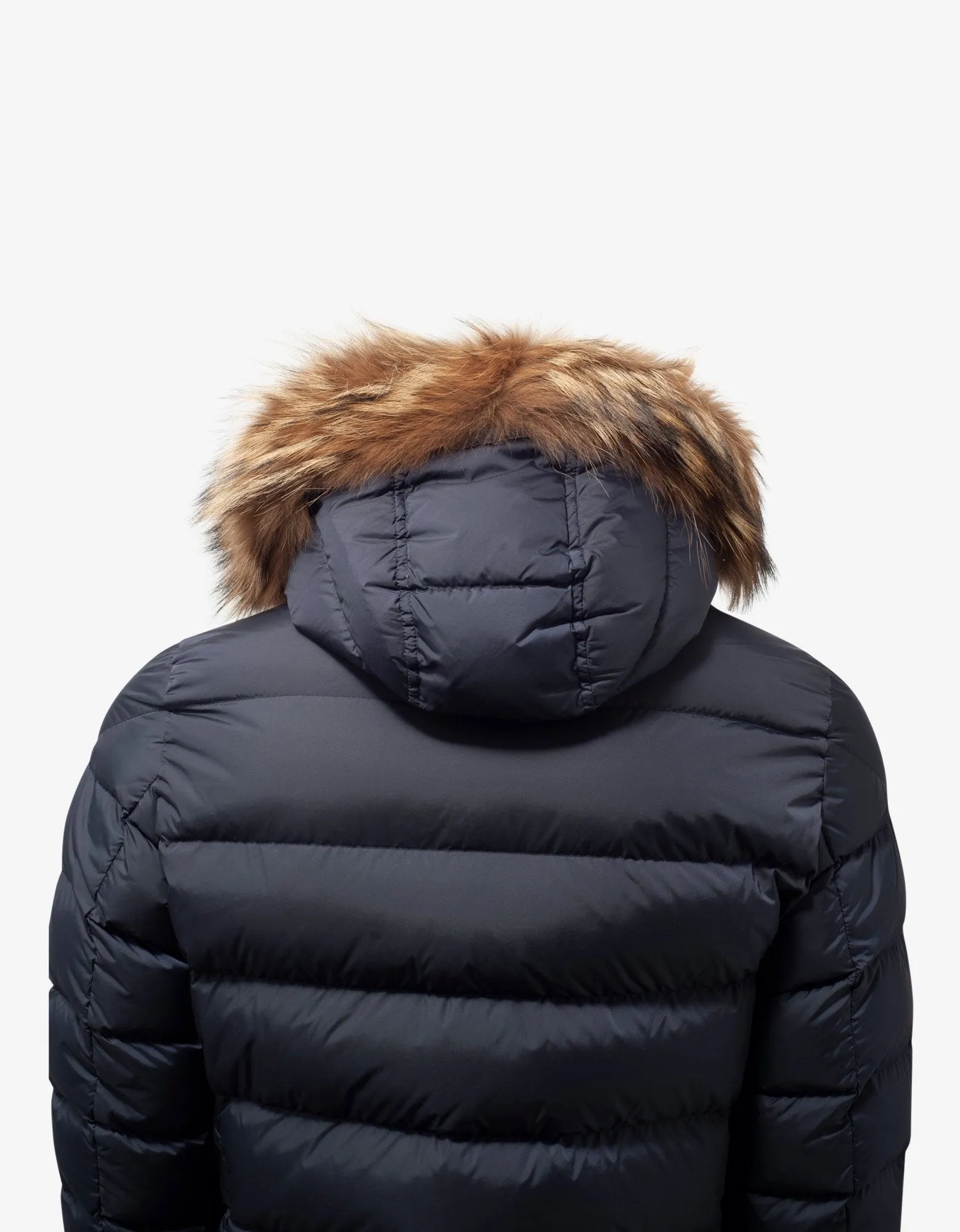 Cluny Navy Blue Fur Trim Down Jacket