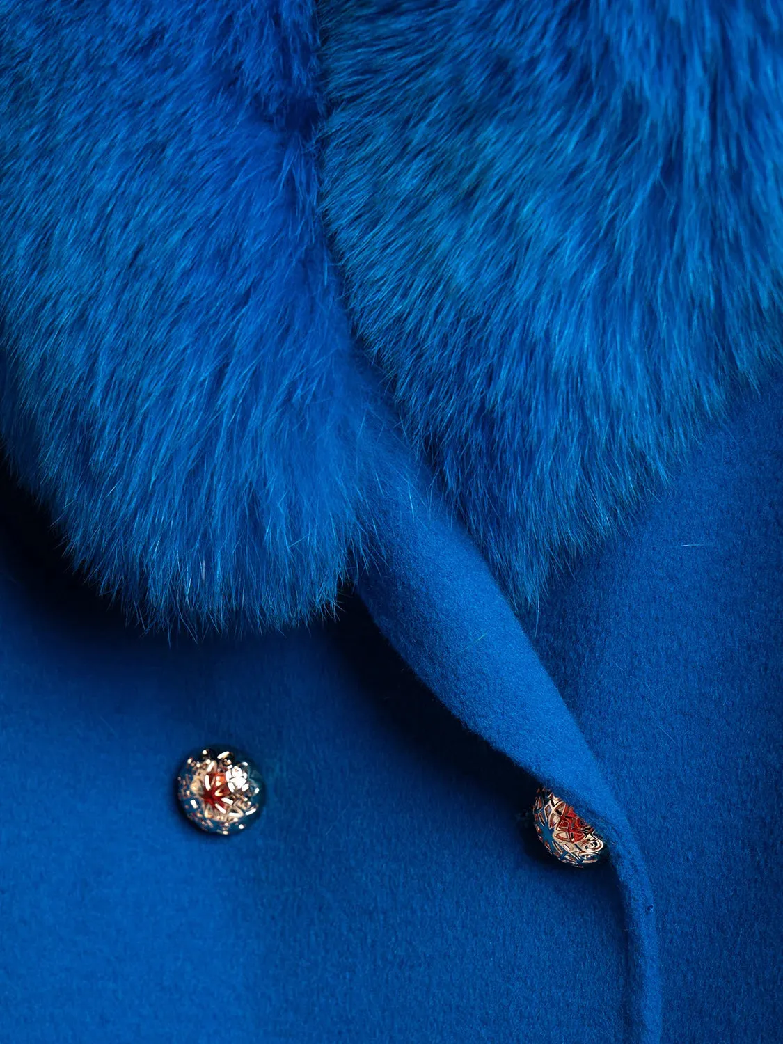 COAT - cashmere, blue fox collar and cuffs