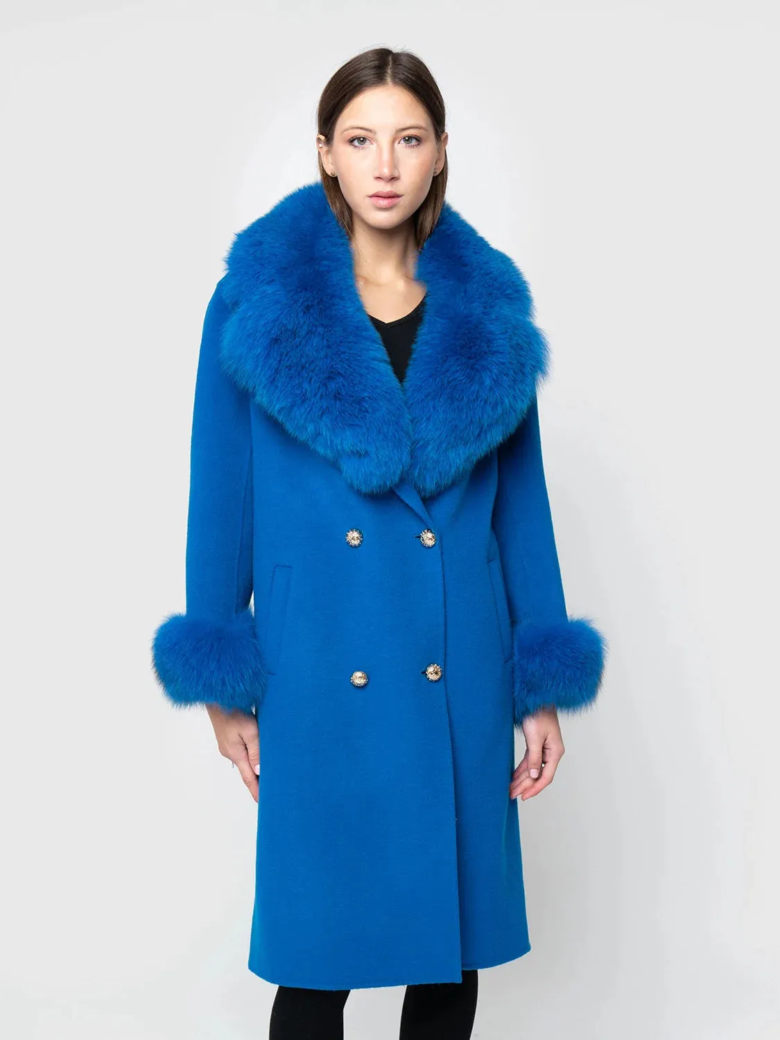 COAT - cashmere, blue fox collar and cuffs