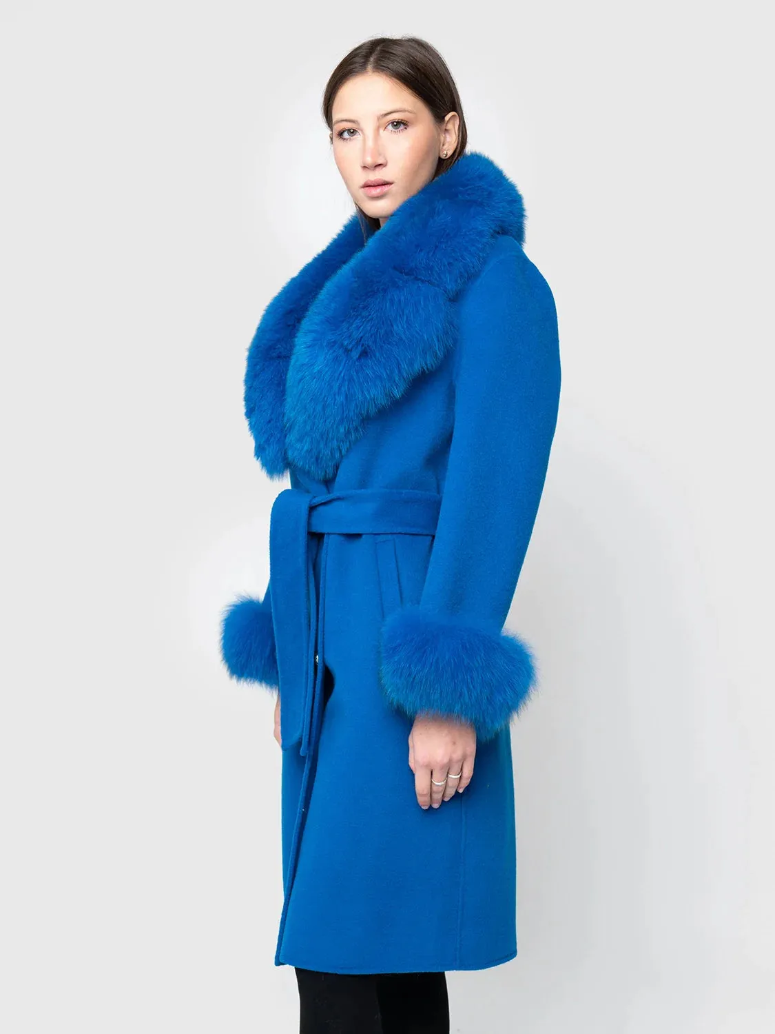 COAT - cashmere, blue fox collar and cuffs