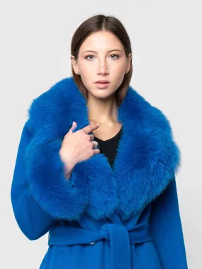 COAT - cashmere, blue fox collar and cuffs