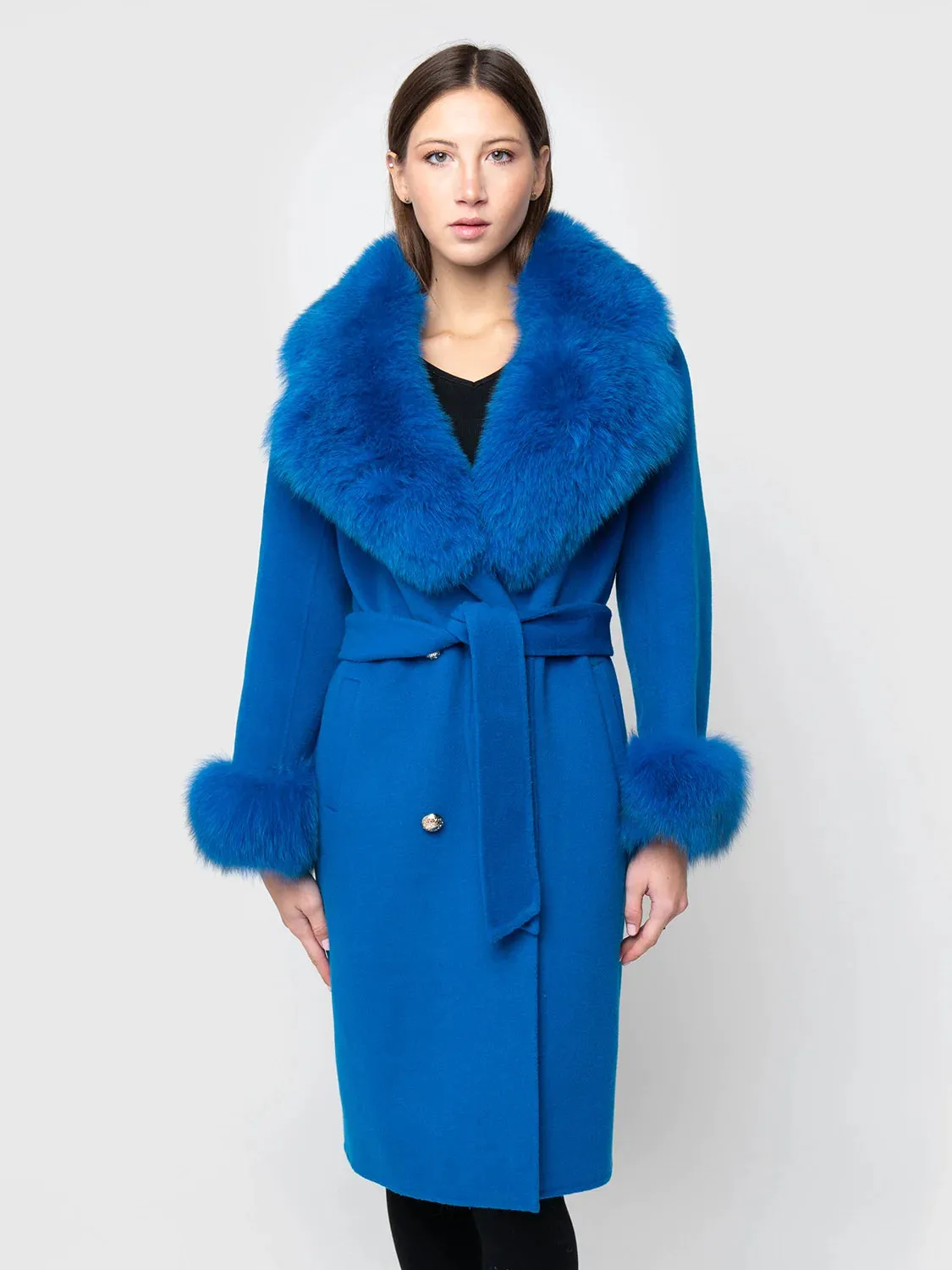 COAT - cashmere, blue fox collar and cuffs