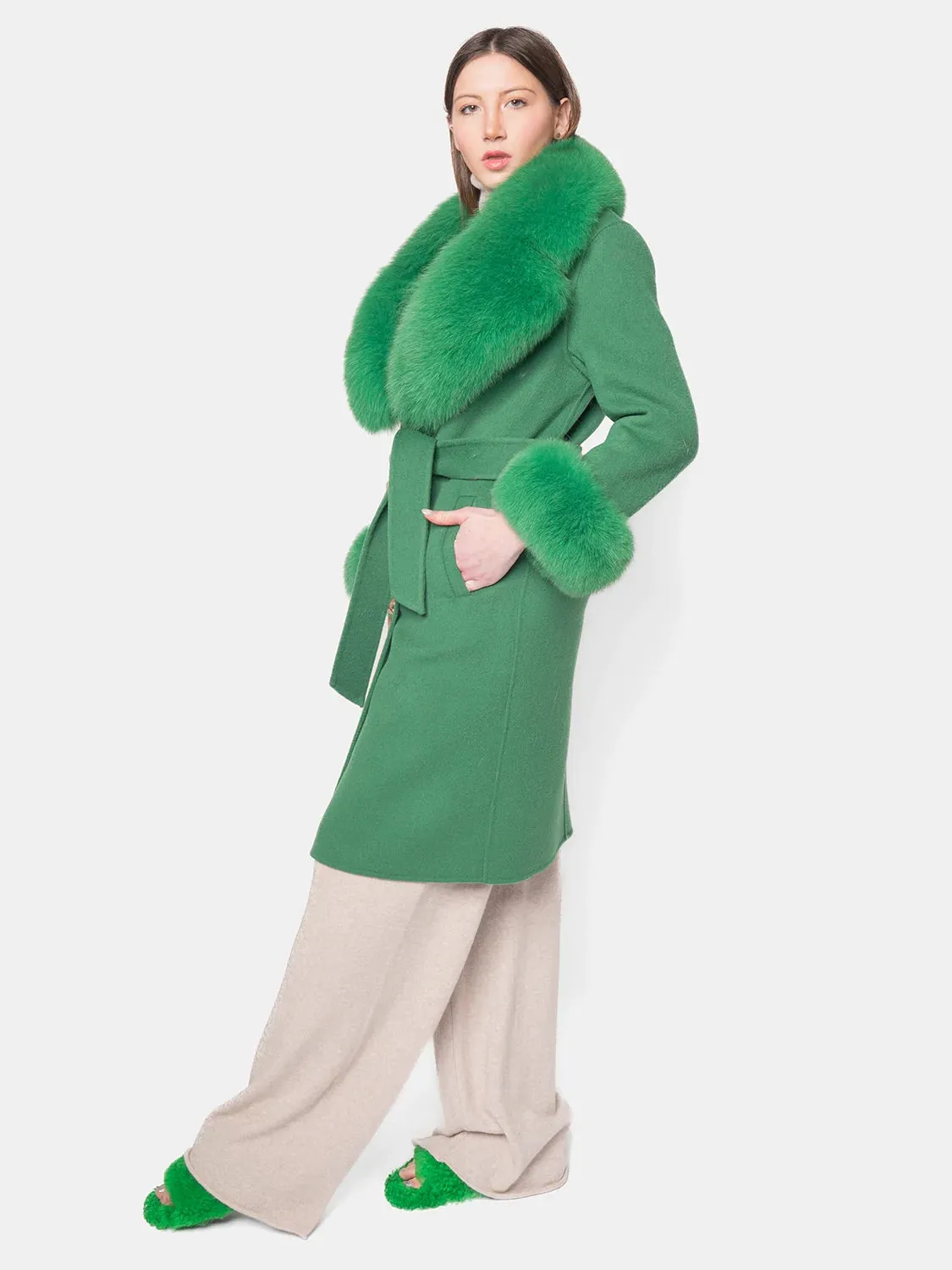 COAT - cashmere green fox collar and cuffs