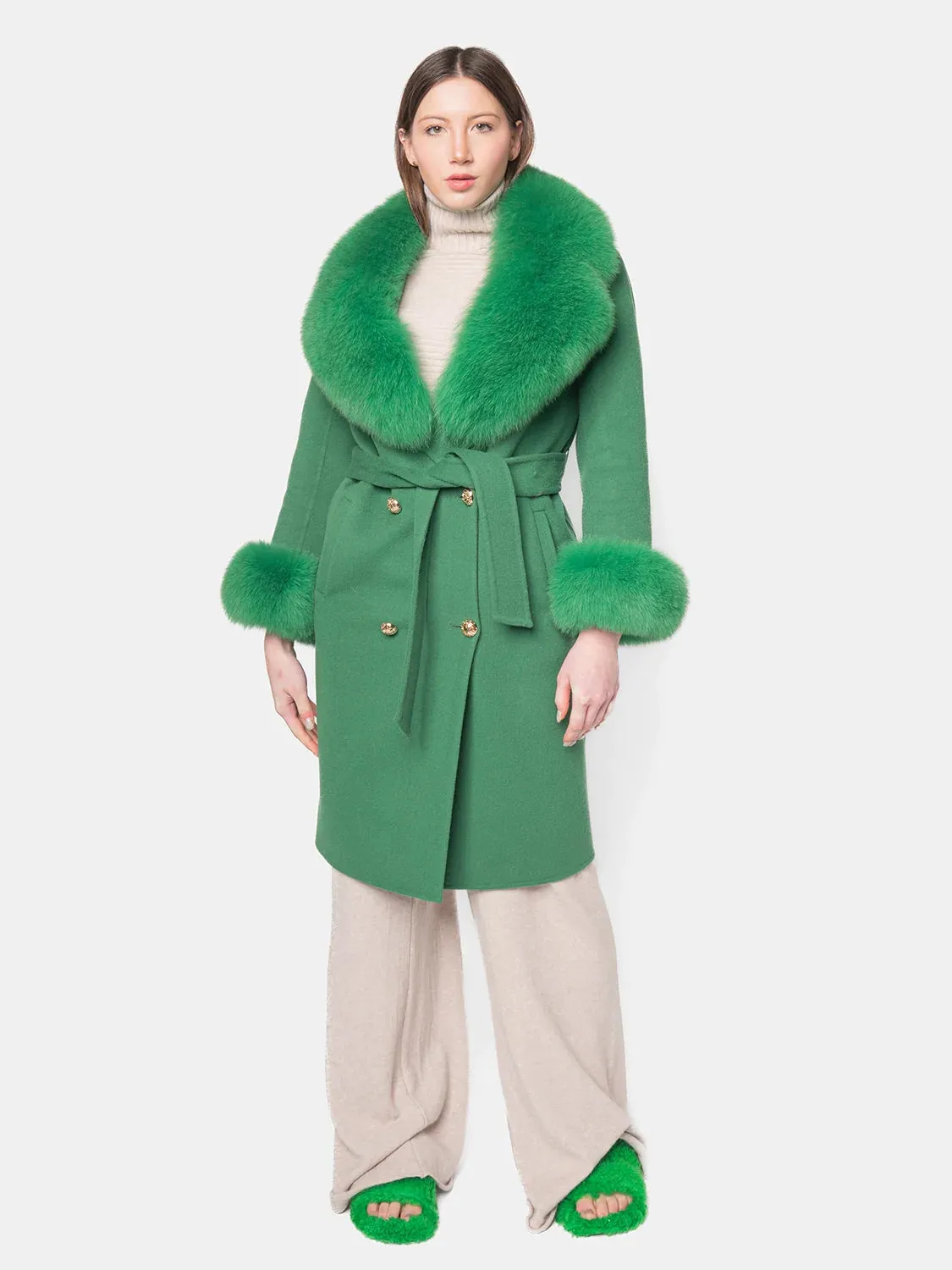 COAT - cashmere green fox collar and cuffs