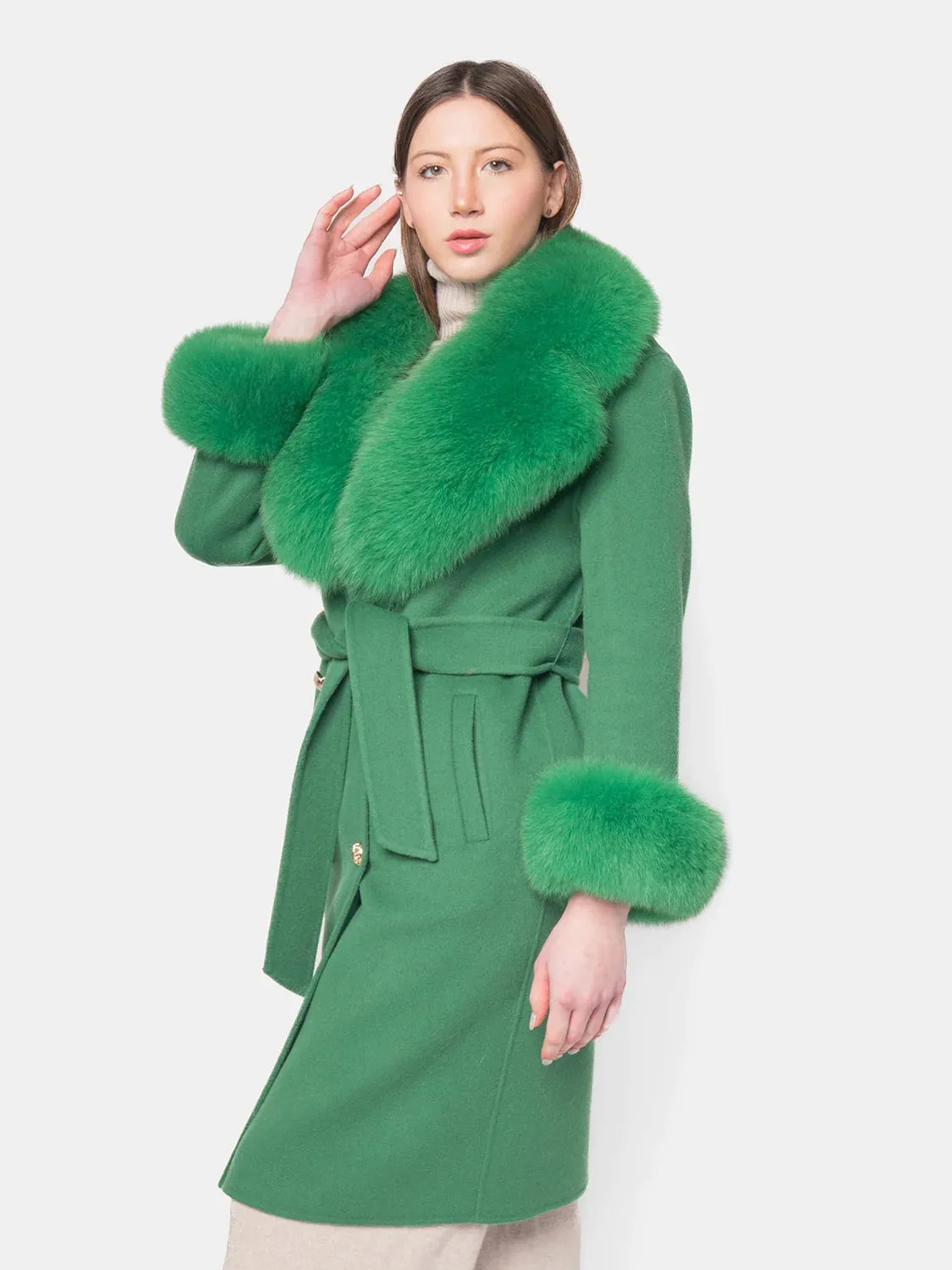 COAT - cashmere green fox collar and cuffs