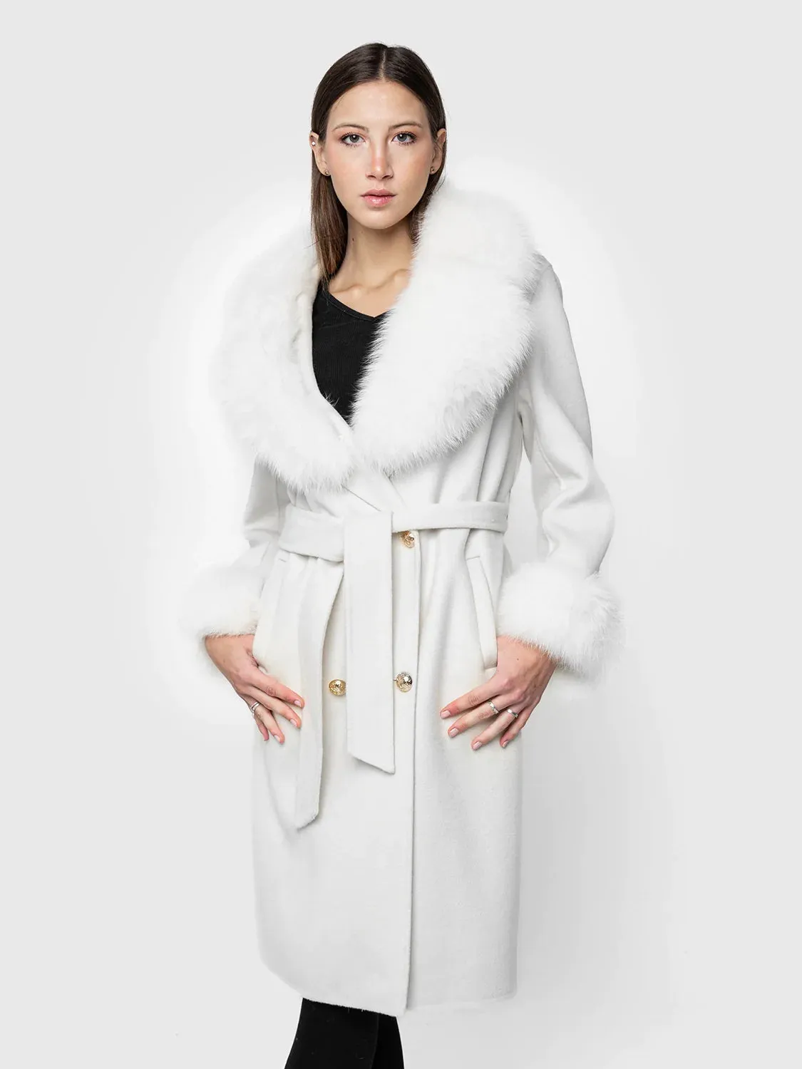 COAT - cashmere, white fox collar and cuffs