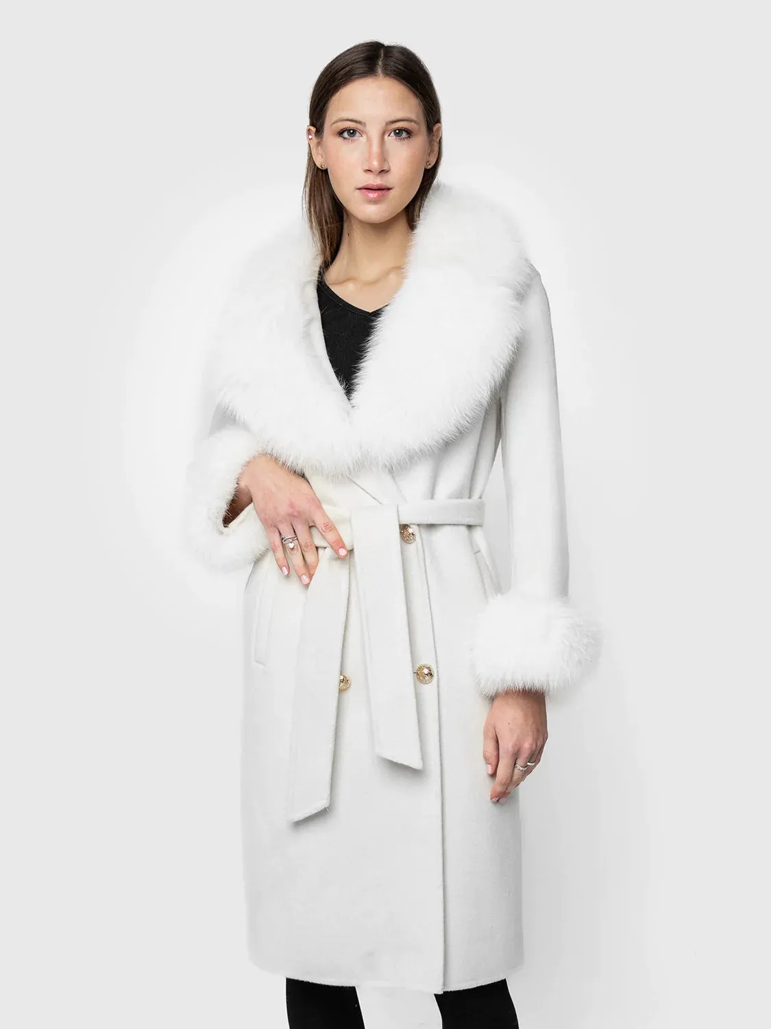 COAT - cashmere, white fox collar and cuffs